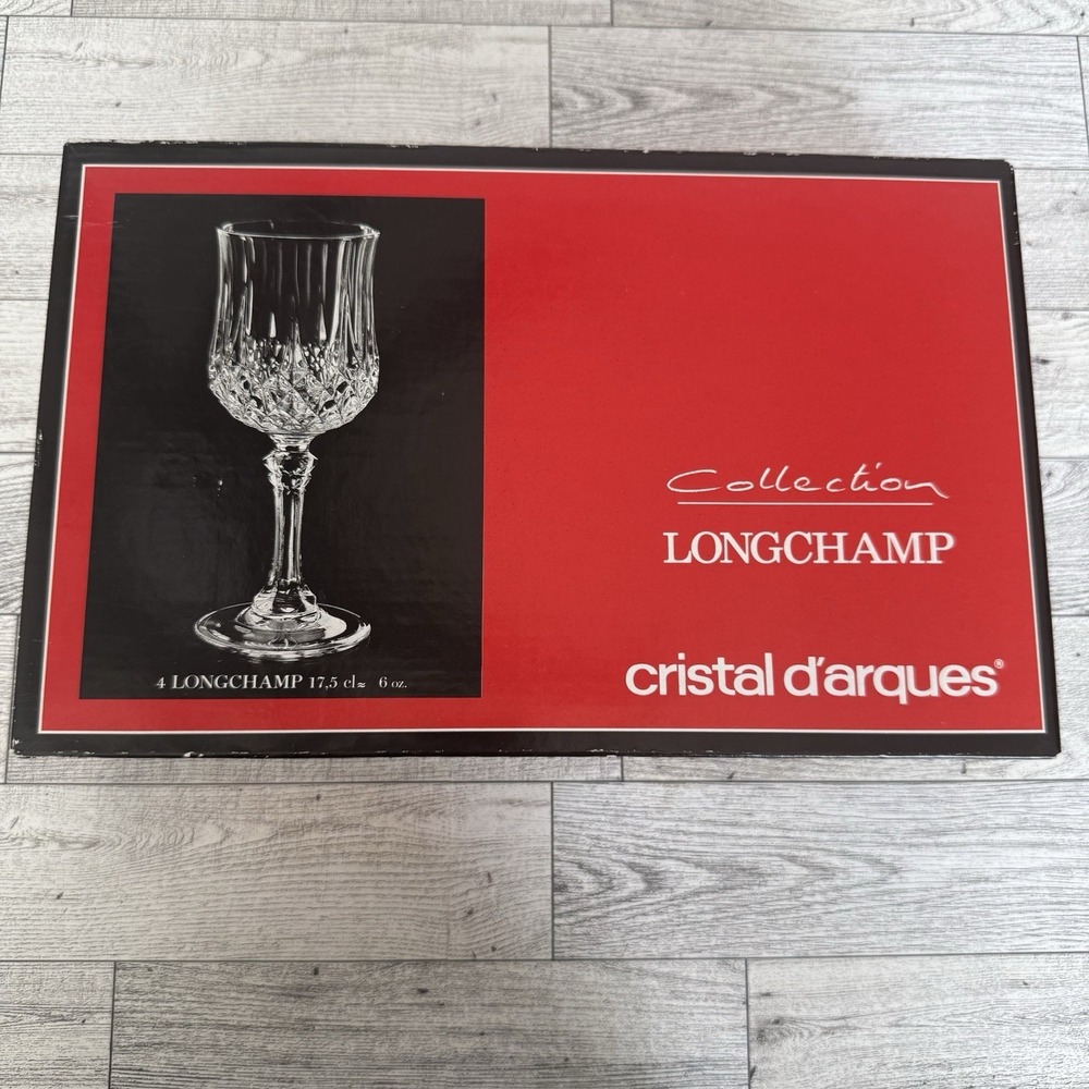 Cristal d'Arques Longchamp Crystal Wine 6oz Set of 4 With Box Made In France